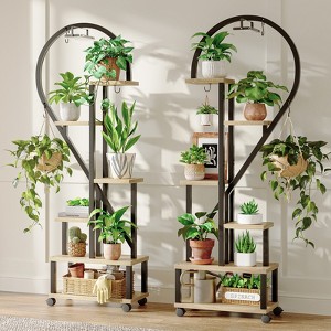 Bestier 65’’ Heart Shaped Plant Stand with Grow Lights & Wheels, 6-Tier Tall Metal Plant Shelf Display Shelf with Hanging Hooks - 1 of 4