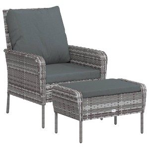vidaXL Patio Chair with Footstool Gray Poly Rattan - 1 of 4