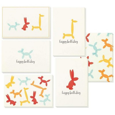 Best Paper Greetings 48 Pack Balloon Animal Happy Birthday Greeting Cards Bulk Sets with Envelopes, 6 Designs, 4 x 6 in