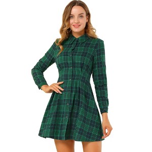 INSPIRE CHIC Women's Plaid Long Sleeves A-Line Button Up Casual Shirt Dress - 1 of 4