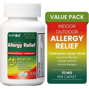 HealthA2Z –  Cetirizine 10 mg Allergy Relief – Indoor & Outdoor Allergy Relief (300 Tablets) - 1 of 4