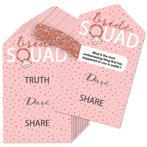 Big Dot of Happiness Bride Squad - Rose Gold Bridal Shower or Bachelorette Party Game Pickle Cards - Truth, Dare, Share Pull Tabs - Set of 12 - image 1 of 4