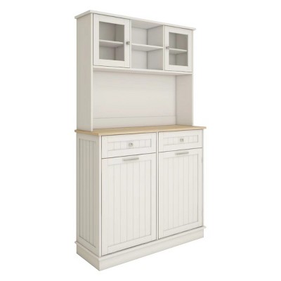 GlasFlength Decorative Storage Cabinets with Hidden Trash Can and Storage, for Kitchen, Dinning Room, Living Room, White, 39.37"*13.78"*67.72"