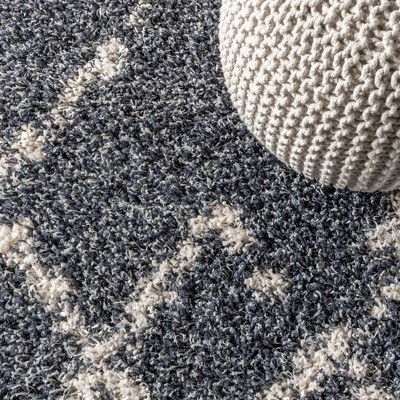 Blue/Cream Moroccan Tribal Geometric Trellis Synthetic Shag Rug