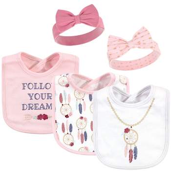 Little Treasure Baby Girl Cotton Bib and Headband Set 5pk, Dream Catcher, One Size