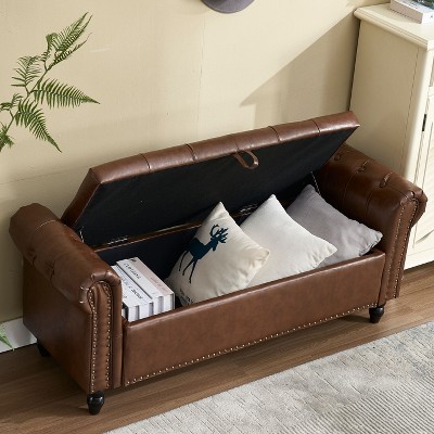 CAVINAS Modern Rectangular Upholstered Ottoman Bench with Storage,Button Tufted Storage Ottoman for Living Room