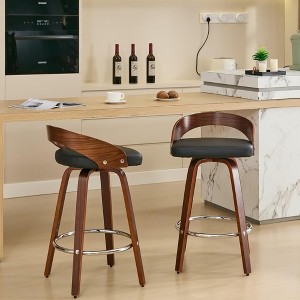 QingMoon Low-Back Swivel Bar Stools, Wood Counter Chairs Set of 2 with PU Leather Seat for Kitchen Island, Pub, Restaurant - 1 of 4