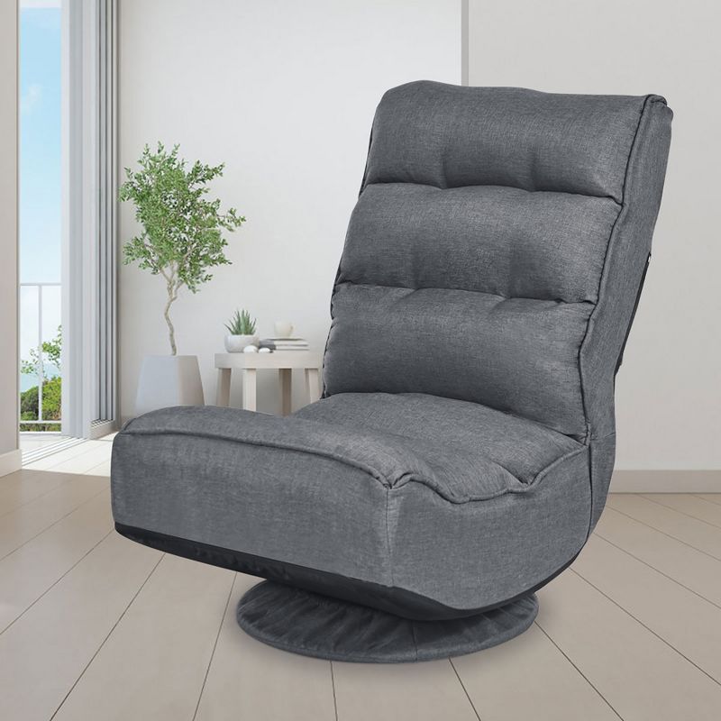 Costway Gaming Chair Fabric 6-Position Folding Lazy Sofa 360 Degree Swivel Grey, 3 of 11