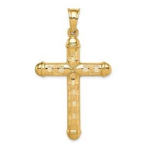 Black Bow Jewelry Mens 14k Yellow Gold Hollow Reversible Textured Cross Pendant, 29x53mm - 1 of 4