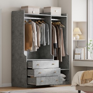 Open Wooden Armoire with 3 Drawers, Wardrobe Closet Storage Cabinet with Hang Racks for Bedroom - ModernLuxe - 1 of 4