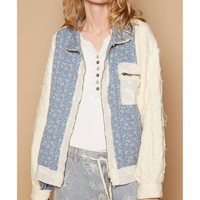 Women's Contrast Floral Quilted Jacket - POL