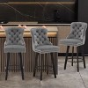 Modern Velvet Swivel Counter Height Bar Stools Set of 3,Upholstered Button Tufted Kitchen Island Footrest Barstools with Rivet Trim-Cuddlewood - 3 of 4