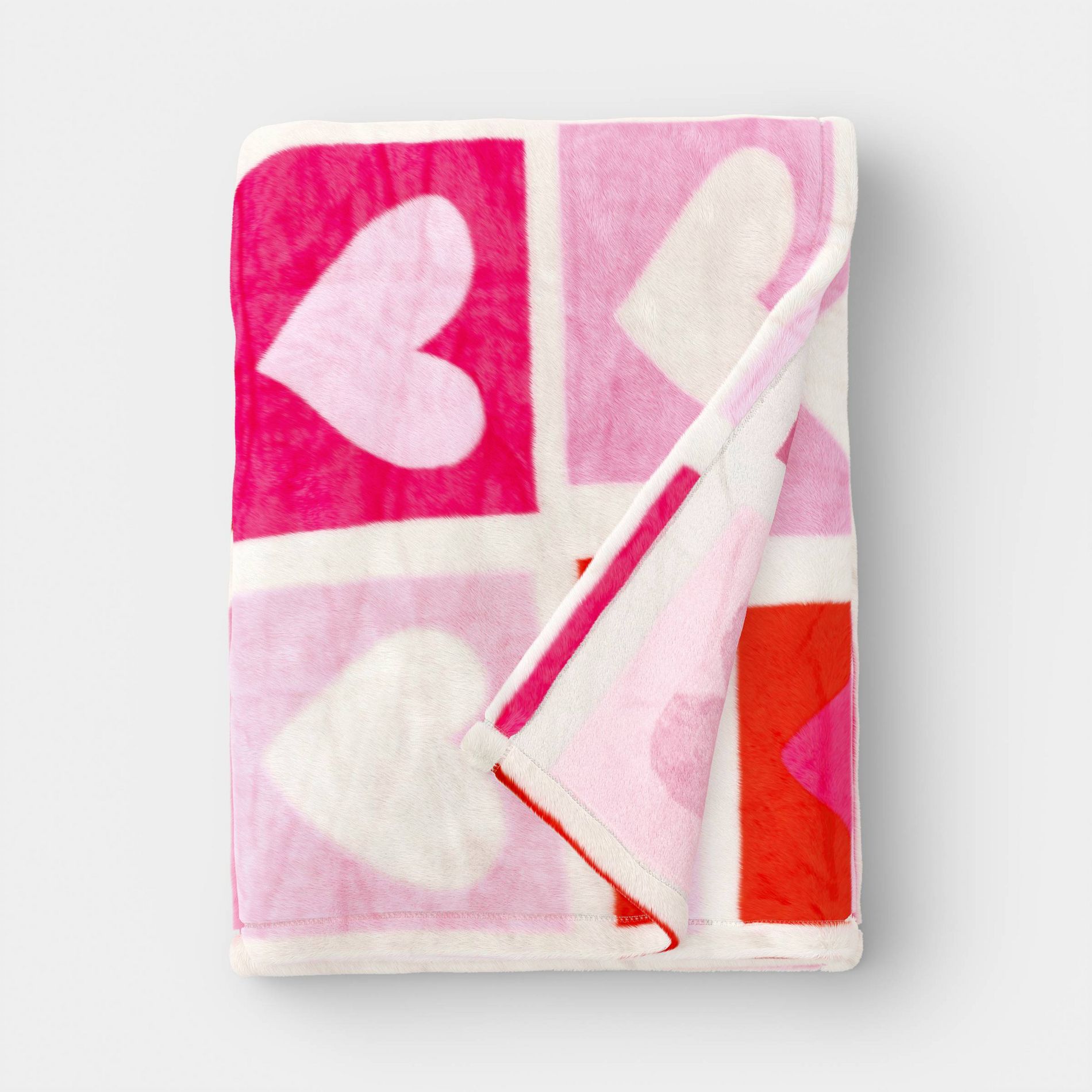 Heart Check Printed Plush Throw Ivory/Pink/Red - Room Essentials™