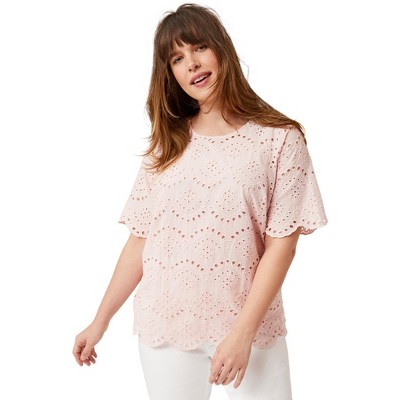 Ellos Women's Plus Size Scalloped Hem Eyelet Blouse, 16 - Misty Rose :  Target