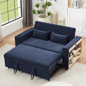 Runesay 61.4" Modern Convertible Loveseat Sofa with Pull-Out Bed and Adjustable Backrest, for Living Room, Blue - 1 of 4