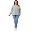 Agnes Orinda Women's Plus Size Texture Waffle Knit Crew Neck Long Sleeve Curved Hem Casual Pullover Sweatshirt - 3 of 4