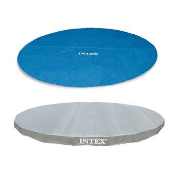 Intex 18' Round Easy Set Vinyl Solar Cover Bundled with 18' Deluxe Debris Pool Cover for Intex Above Ground Swimming Pools, Pool Cover Accessory Only