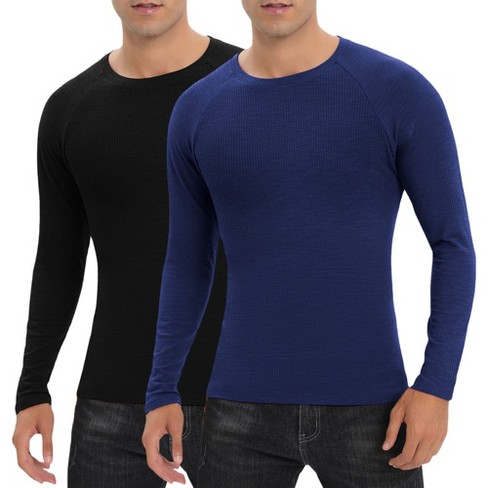 Mens Shirts 2 Packs Crew Tops Long Sleeve Ribbed Pullover Sweater Sim Fit Basic Layer Tops Solid Tee Crewneck Stretchy Undershirts - image 1 of 4