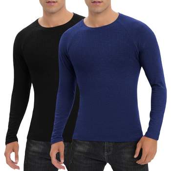 Mens Shirts 2 Packs Crew Tops Long Sleeve Ribbed Pullover Sweater Sim Fit Basic Layer Tops Solid Tee Crewneck Stretchy Undershirts