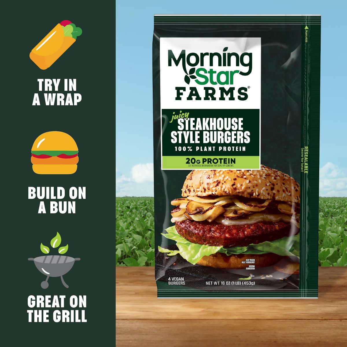 MorningStar Farms Frozen Plant-Based Veggie Burgers Steakhouse Style - 16oz/4ct - thumbnail 5