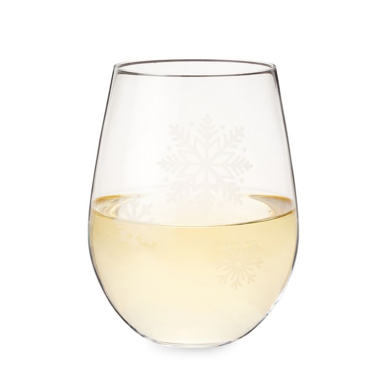 Twine Scattered Snowflakes Stemless Wine Glass, Holiday Wine and Christmas Party Accessory, Hostess Gift, Snow Pattern, Clear, Silver, 1 of 8