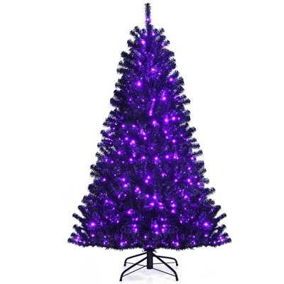 Costway 6ft Pre-lit PVC Christmas Halloween Tree Black w/ 250 Purple LED Lights