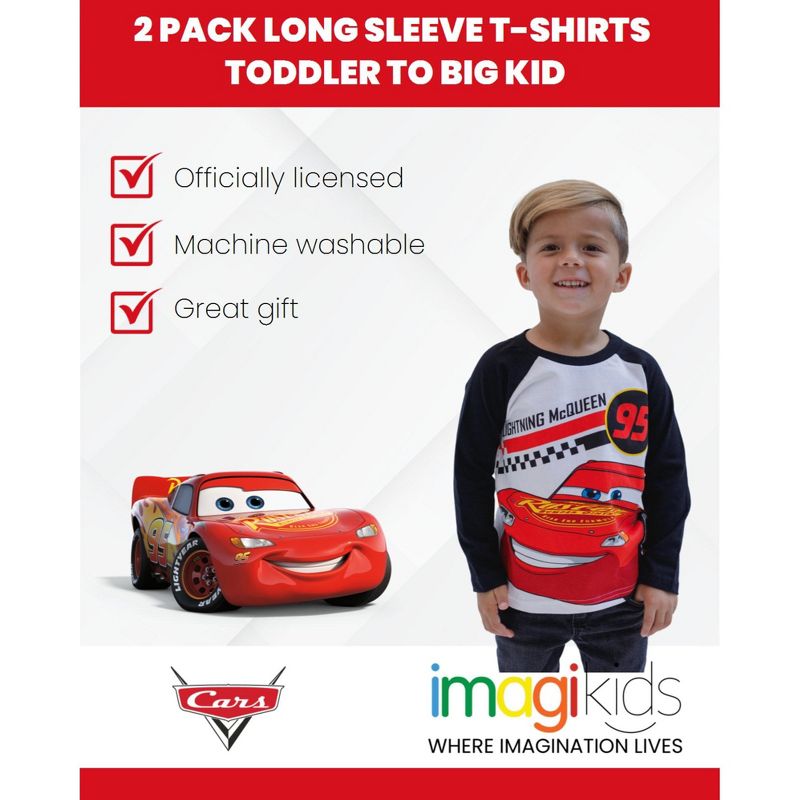 Disney Pixar Cars Lightning McQueen Tow Mater 2 Pack Long Sleeve T-Shirts Toddler to Big Kid, 3 of 8