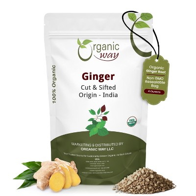 Organic Way Premium Dried Ginger Root Cut & Sifted 4 Oz