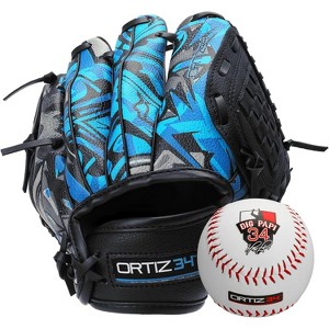 Ortiz34 9" Graffiti Youth T-Ball Glove, Right Hand Throw, Easy Close, No Break-In, Lightweight, Black/Blue - 1 of 4