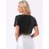 INSPIRE CHIC Women's Sequin Glitter Short Sleeve Cropped Round Neck Tassel Cocktail Party Sparkly Top - 3 of 4