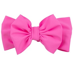 RuffleButts Girls UPF50+ Swim Bow Headband - Neon Pink, One Size - 1 of 4