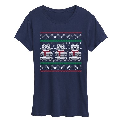 Women's - Instant Message - Teddy Bear Ugly Sweater Short Sleeve Graphic T-Shirt