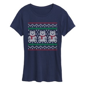 Women's - Instant Message - Teddy Bear Ugly Sweater Short Sleeve Graphic T-Shirt - 1 of 4