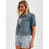 INSPIRE CHIC Women's Turndown Collar Short Sleeve Button Denim Jacket - 2 of 4