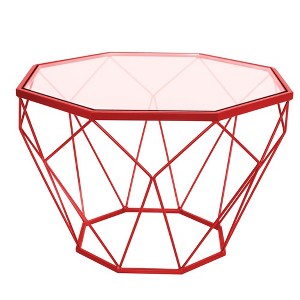LeisureMod Malibu 23" Octagon Modern Glass Coffee Table - Sleek Geometric Base - 1 of 4