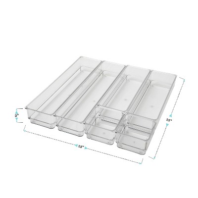 Martha Stewart Clear Plastic Stackable Desk Drawer Organizers, Set of 6
