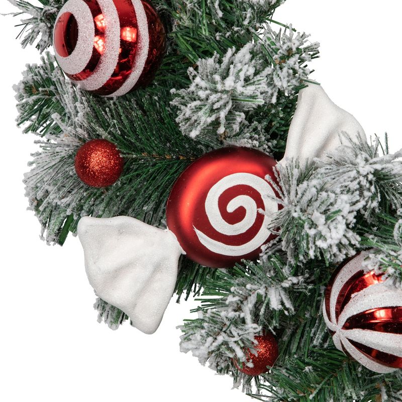 Northlight Frosted Pine Artificial Christmas Wreath with Swirled Candy Ornaments, 24-Inch, 5 of 6