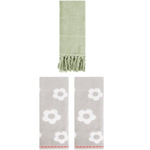 REGALWOVEN 3 Packs Solid and Floral Soft Absorbent Cotton Hand Towels Bathroom 14" x 30" - 1 of 4