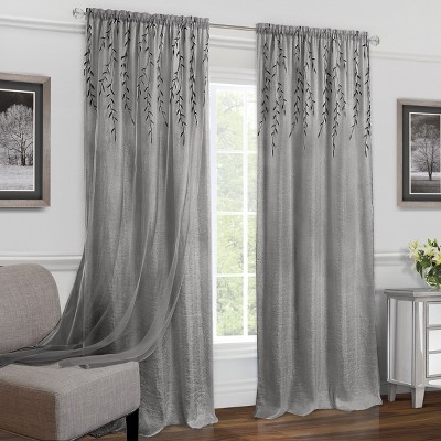 Kate Aurora Traditional Home 2 Pack Double Layered Embroidered Floral Sheer  Curtains - 63 In. Long - Gray : Target