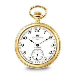 Black Bow Jewelry Charles Hubert Gold-Tone Plated Stainless Open Face 52mm Pocket Watch - 1 of 4