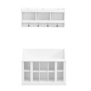 Seaside Hall Tree, Entryway Bench with Coat Rack and Shoe Cabinet white - 1 of 3