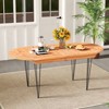 Tangkula 71" Patio Dining Table 6 Person Large Oval Table w/ Teak Wood Tabletop - 2 of 4