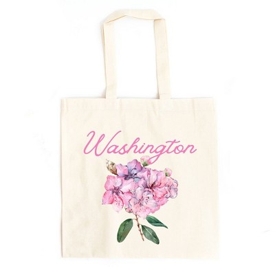 City Creek Prints Washington Flower Colorful Canvas Tote Bag - 15x16 - Natural
