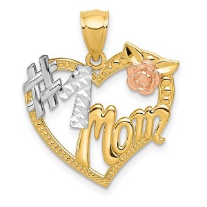 Black Bow Jewelry 14k Two Tone Gold and White Rhodium #1 Mom Heart Pendant, 20mm - 1 of 4