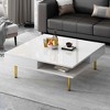 Lirago Modern High Gloss Coffee Table with 4 Golden Legs and 2 Hidden Drawers 2-Tier Square Living Room Center Table White - 2 of 4
