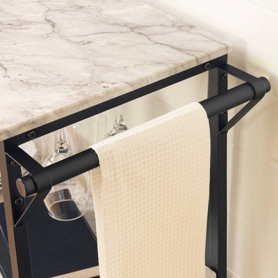 Black Faux Marble Rectangular Bar Cart with Wine Rack