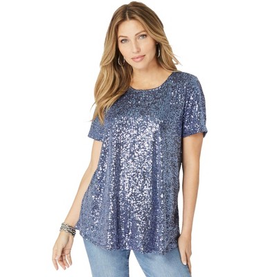 Roaman's Women's Plus Size Sequined Swing Tee