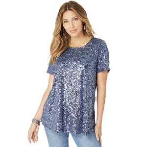 Roaman's Women's Plus Size Sequined Swing Tee - 1 of 4