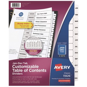 Customizable Table of Contents Ready Index Black and White Dividers, 12-Tab, Jan. to Dec., 11 x 8.5, White, 6 Sets - 1 of 1