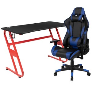 Emma and Oliver Gaming Bundle-Desk, Cup Holder/Headphone Hook & Blue Reclining Chair - 1 of 4